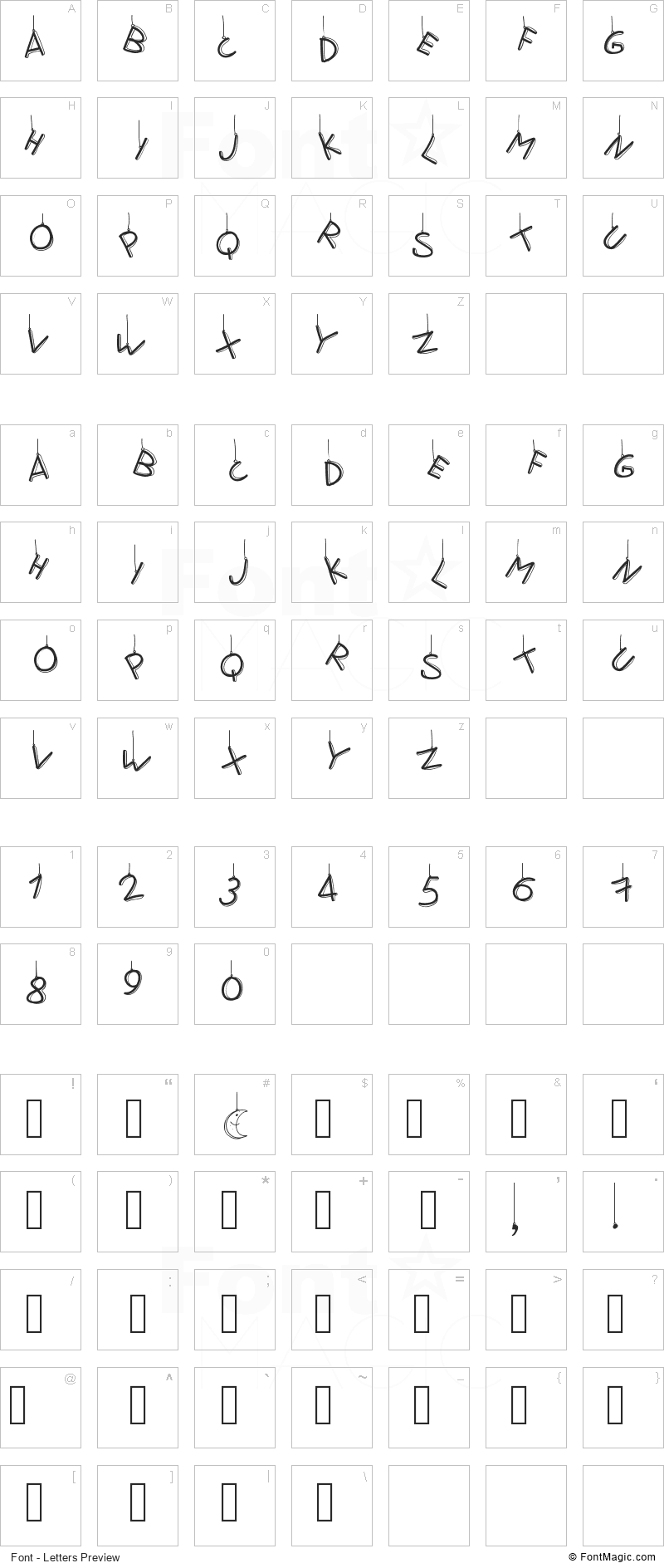PW Fly me to the moon Font - All Latters Preview Chart